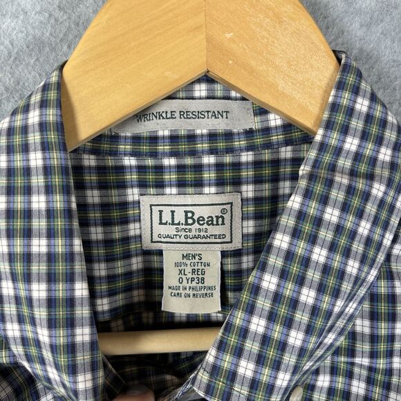 LL Bean Button Down Shirt Mens XL Long Sleeve Cotton Plaid Lot of 2 Red Green - Picture 10 of 15